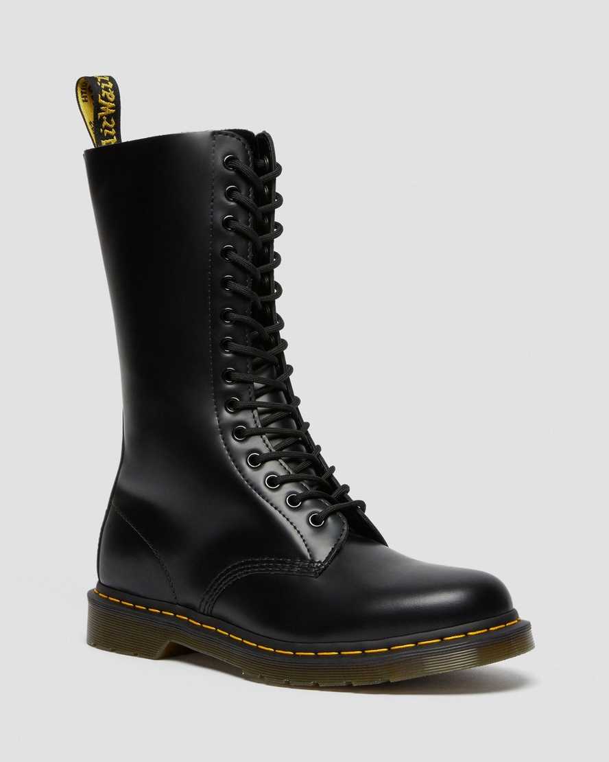 Dr. Martens 1914 Smooth Nahka Tall Miesten Ylipolvensaappaat - Mustat Nilkkurit [086-QKXMTU]